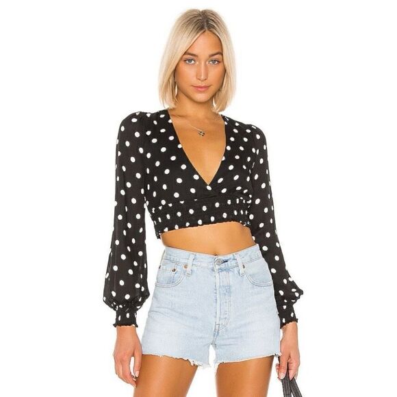 Lovers and Friends Chandra Polka Dot Smocked Cropped Top - Picture 1 of 9